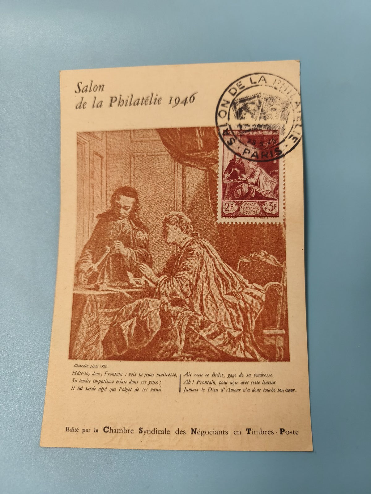 Carte postale maximum Salon de la Philatélie 1946 oblitérée Paris illustration