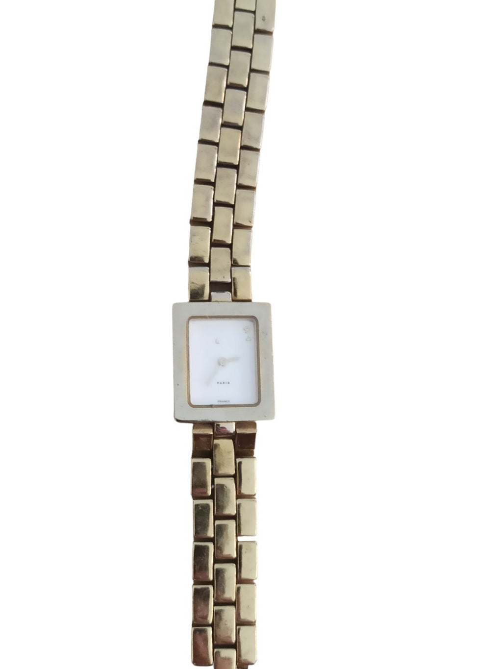 Montre carrée L Paris vintage quartz dorée France bracelet métal années 80