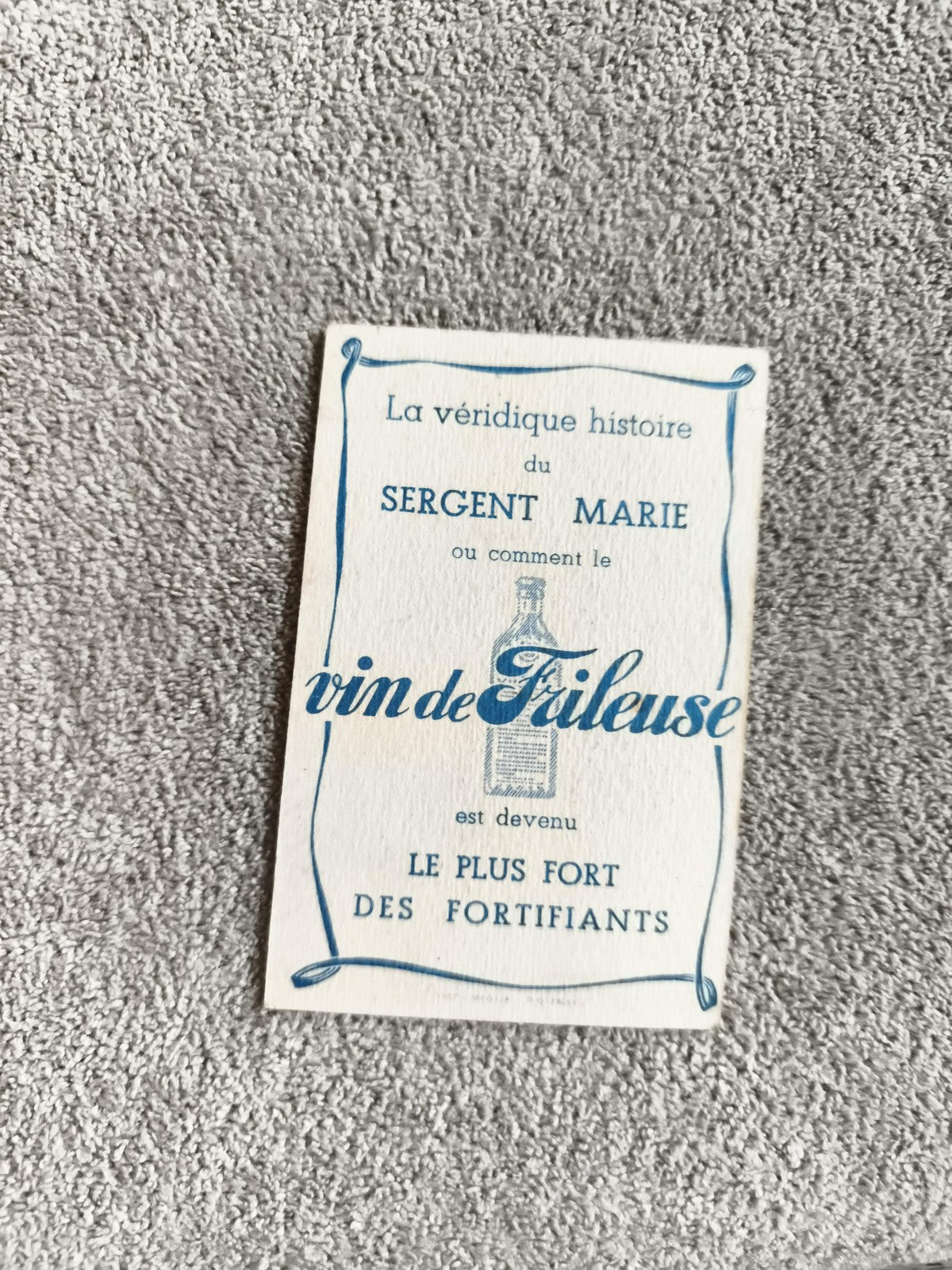 Ancien document publicitaire Vin de Fâleuse fortifiant vintage sérigraphie bleu