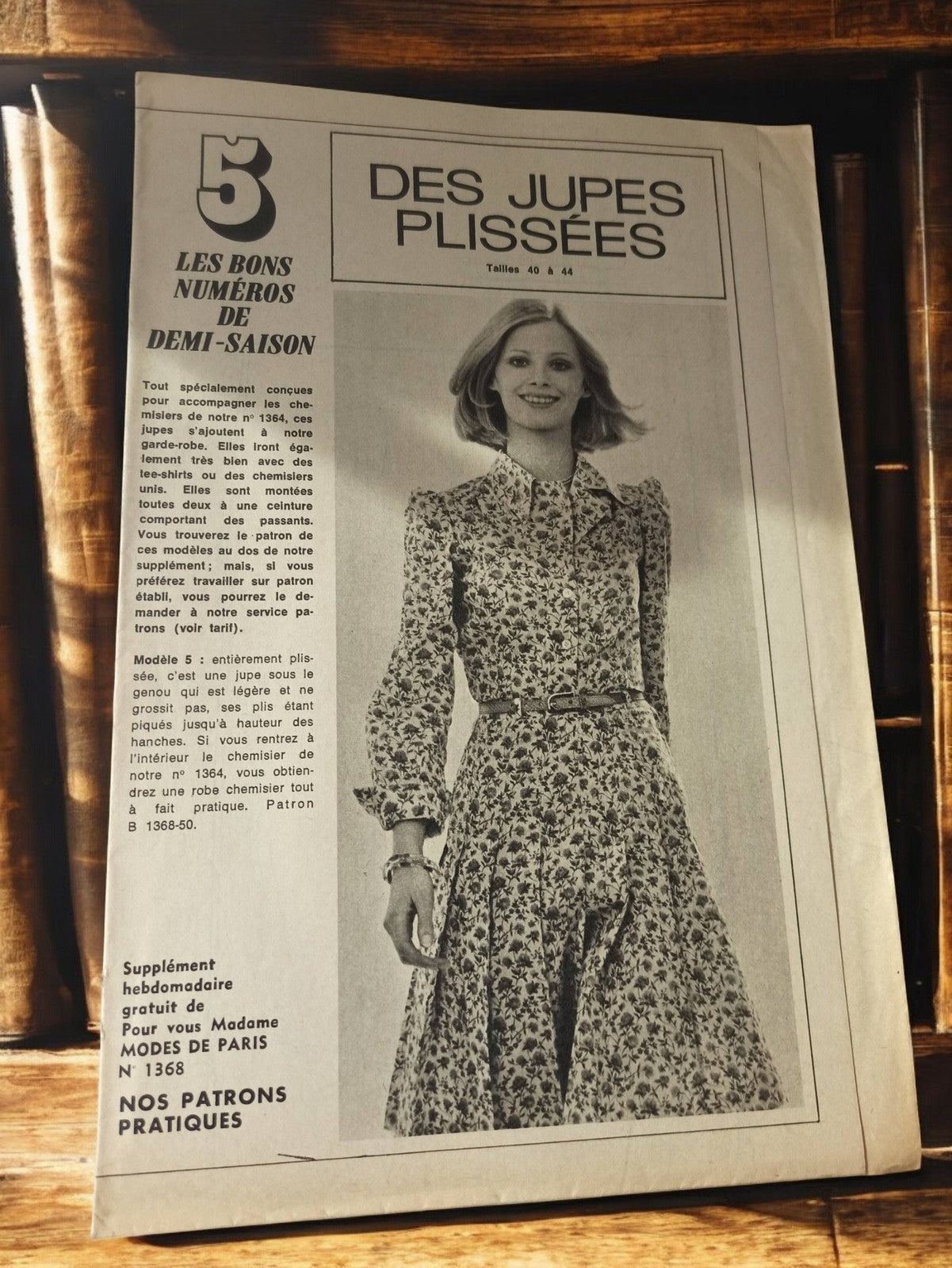 Patron couture vintage jupe plissée Modes de Paris années 70 ancien rétro