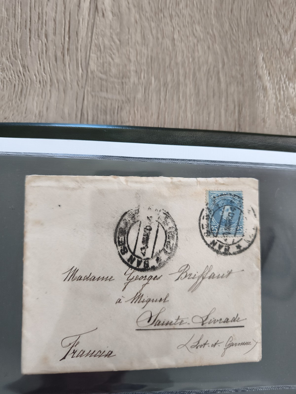 Ancienne enveloppe philatélie oblitérée timbre bleu 25c France collection