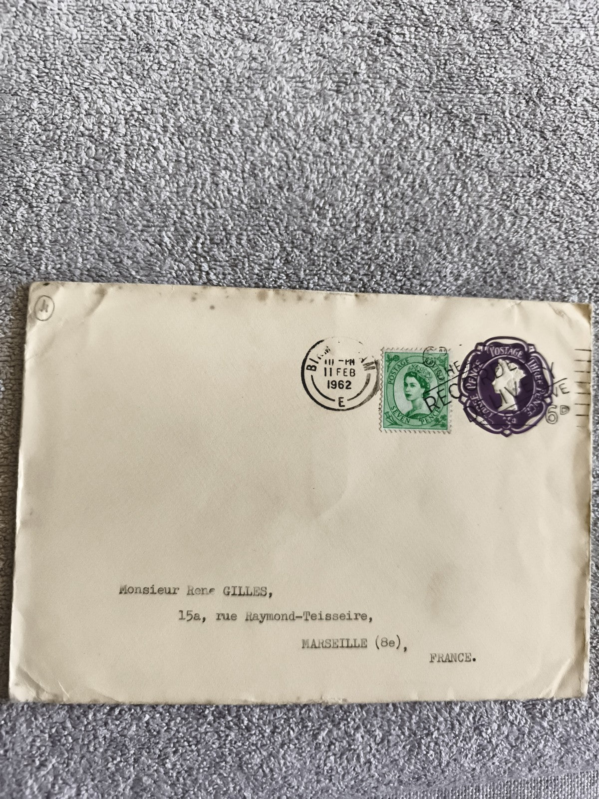 Lettre affranchie Royaume-Uni 1962 timbre Elizabeth II oblitération Marseille ph