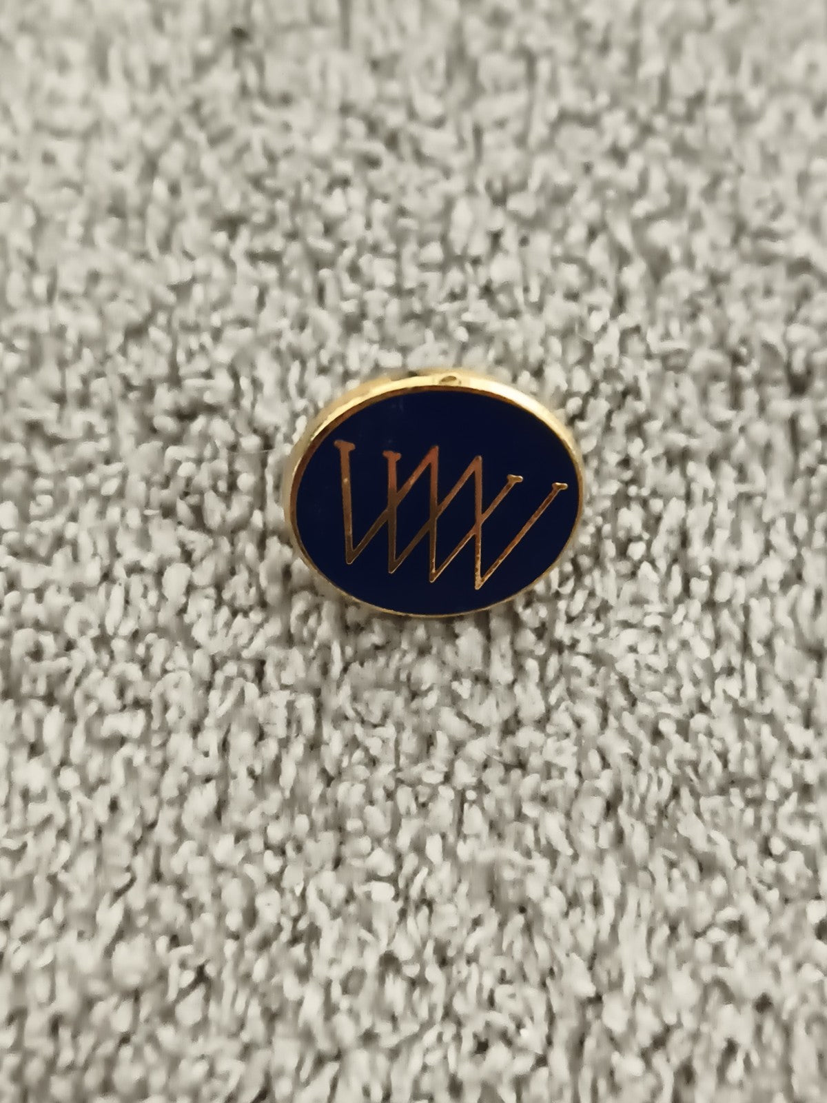 Pin's vintage ovale bleu logo doré WW, badge ancien, broche émaillée (Ref 1)