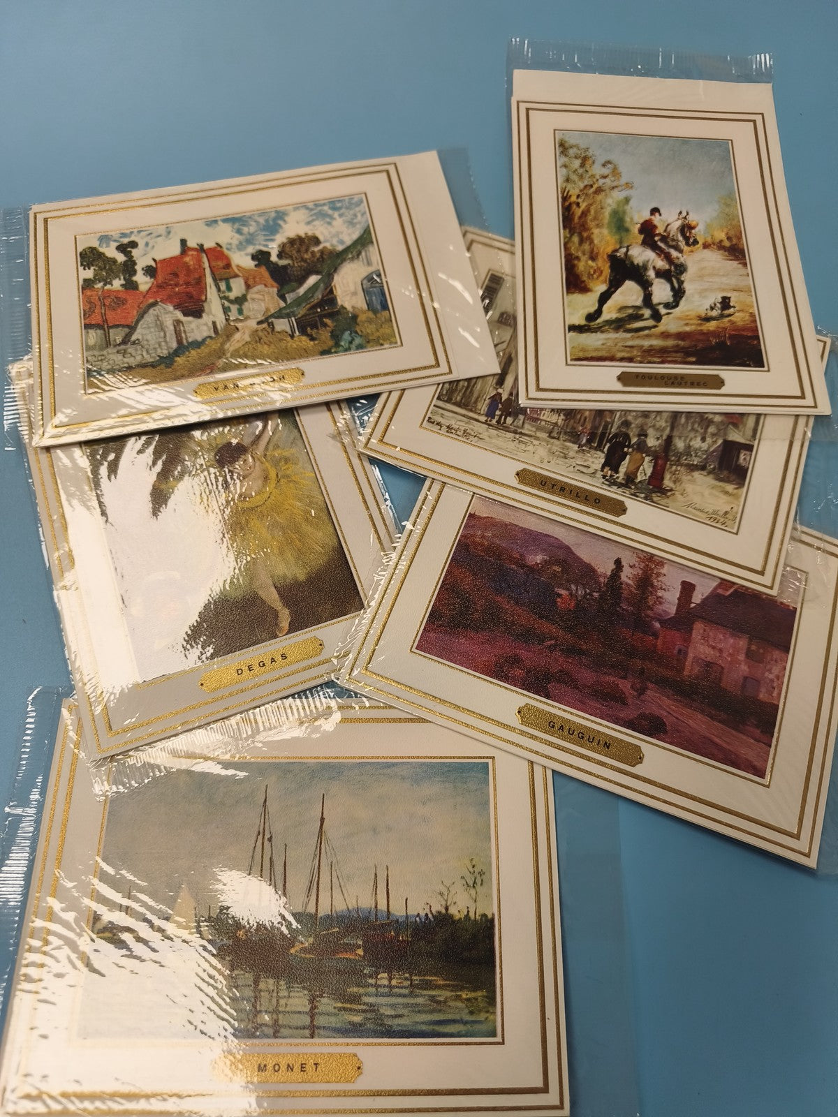 Lot anciennes cartes tableaux peintres célèbres Monet Degas Gauguin Utrillo vint