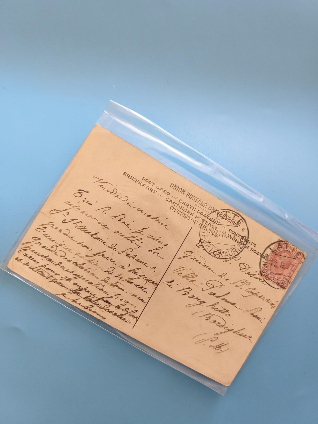 Carte postale vintage italienne ancienne timbre oblitéré époque coloniale rare