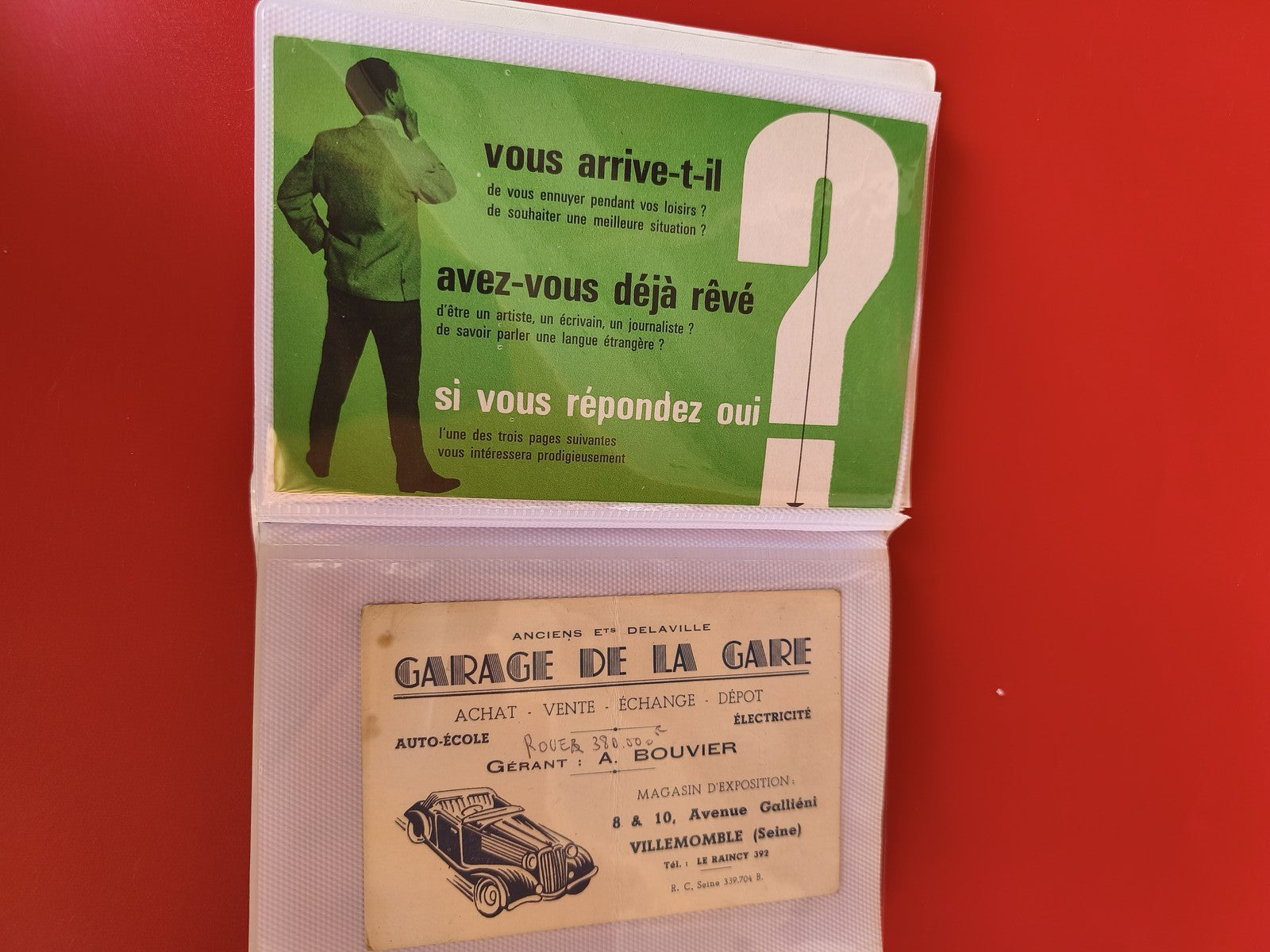 Lot 2 cartes publicitaires anciennes vintage ? Garage auto et publicité verte ré