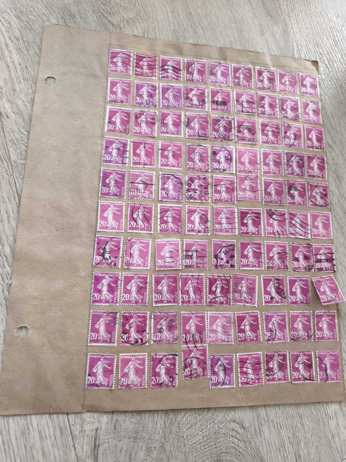 Gros lot timbres anciens Marianne 20c violets oblitérés, planche philatélie étud