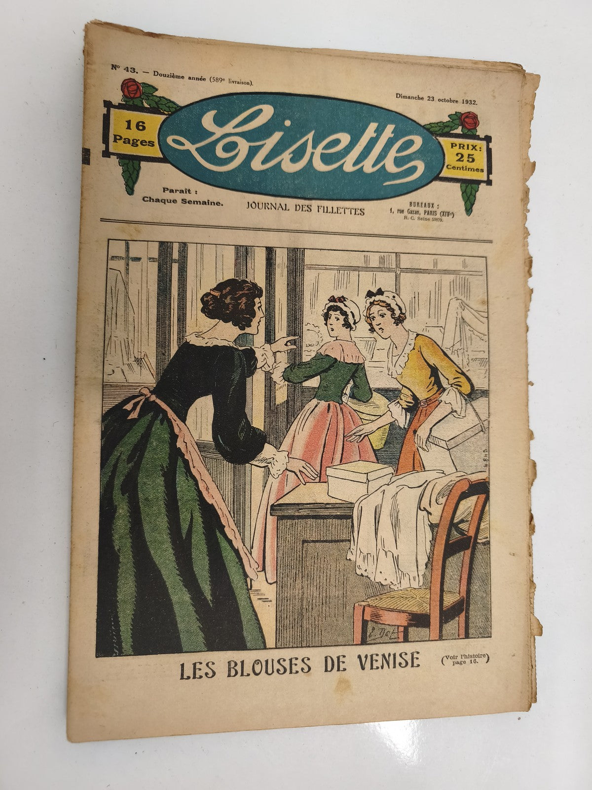 Journal ancien Lisette 1932 couverture illustrée vintage fillettes