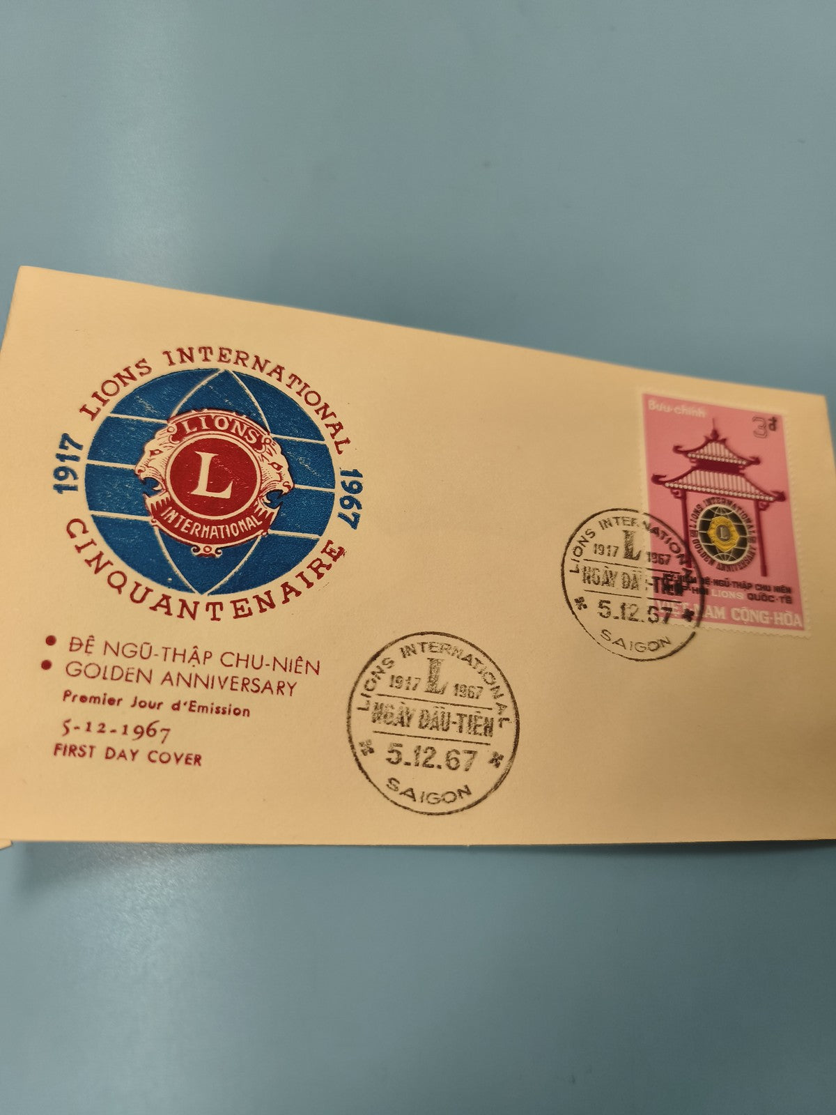 Ancienne enveloppe FDC Vietnam 1967 Lions International, timbre premier jour