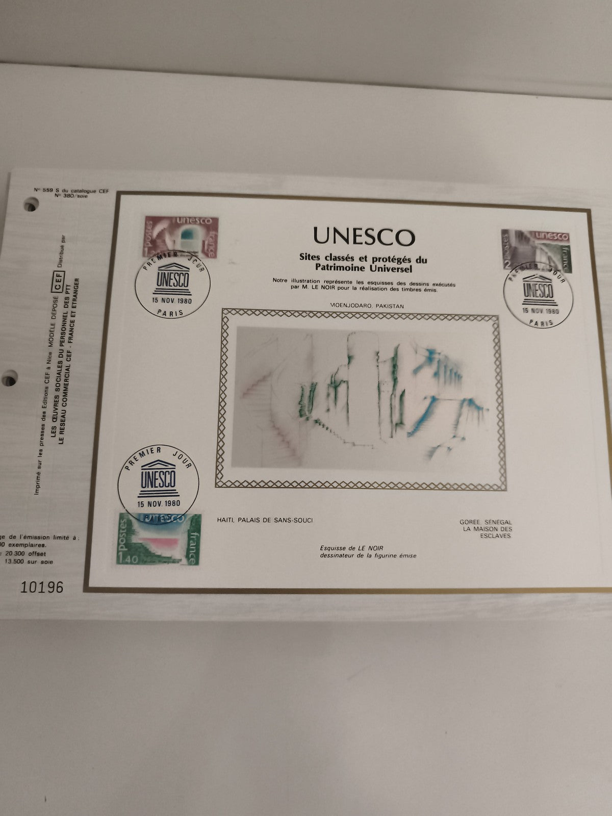 Feuillet CEF UNESCO 1980 Premier Jour timbres sites classés Patrimoine