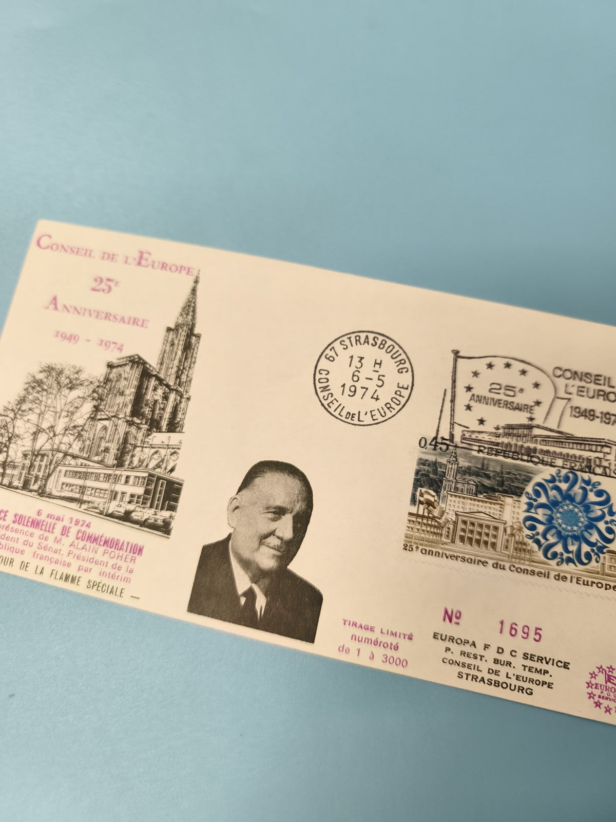 Ancienne enveloppe philatélie 25e anniversaire Conseil de l?Europe Strasbourg 19