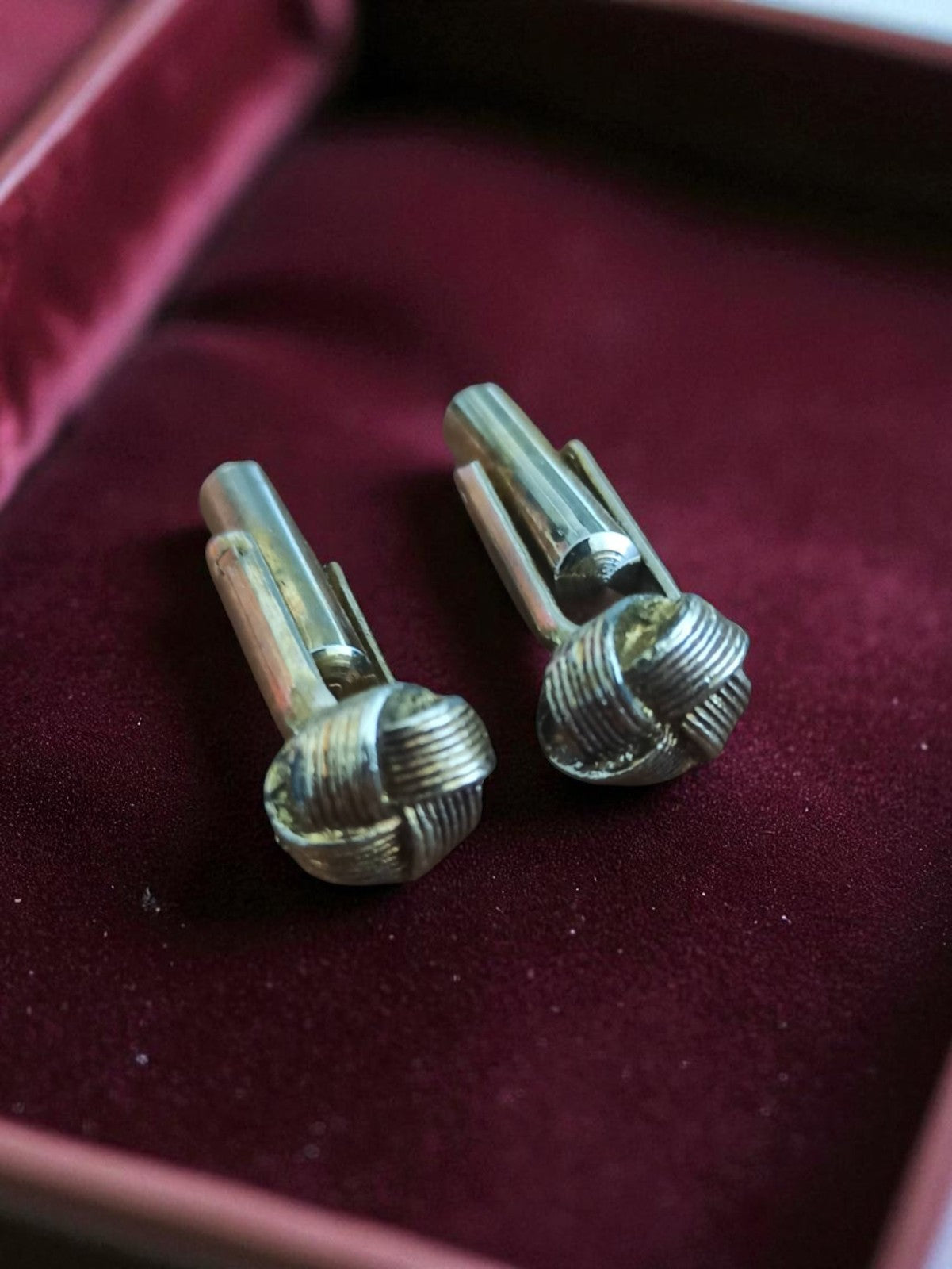Boutons de manchette vintage nœud plaqué or ancien rétro élégant homme