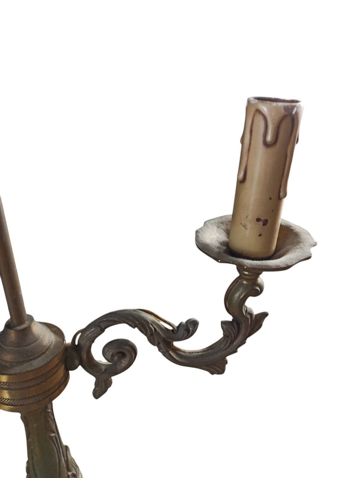 Lampe de table baroque en laiton, 2 bras, style château ancien, vintage éclairag
