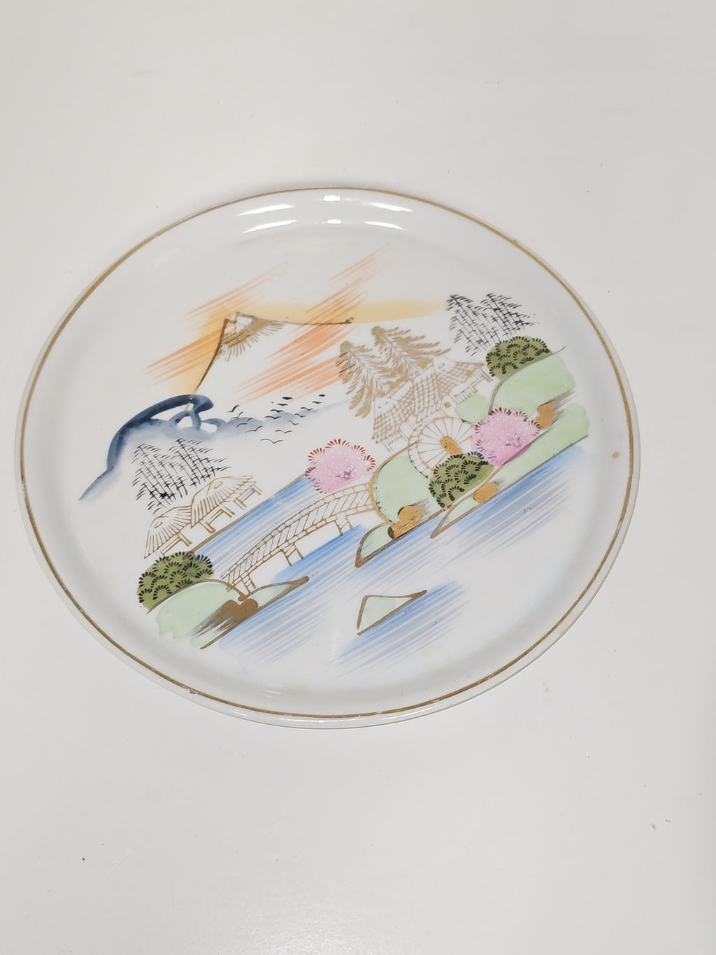 Assiette décorative Kutani Japan peinte main, plat mural japonais signé Kutani