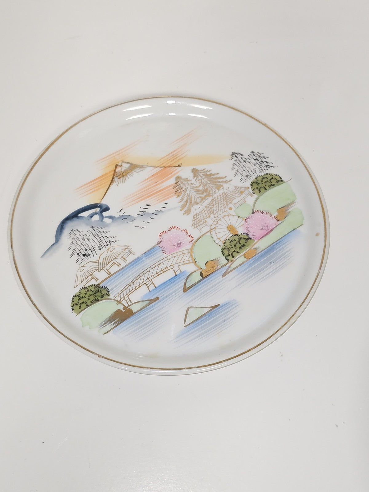 Assiette décorative Kutani Japan peinte main, plat mural japonais signé Kutani