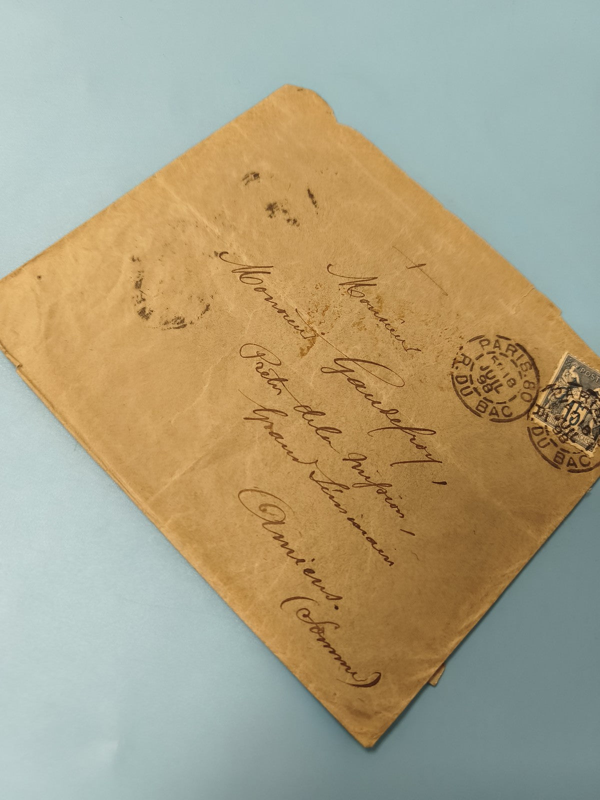 Ancienne enveloppe timbrée oblitérée Paris XIXe, collection philatélie vintage