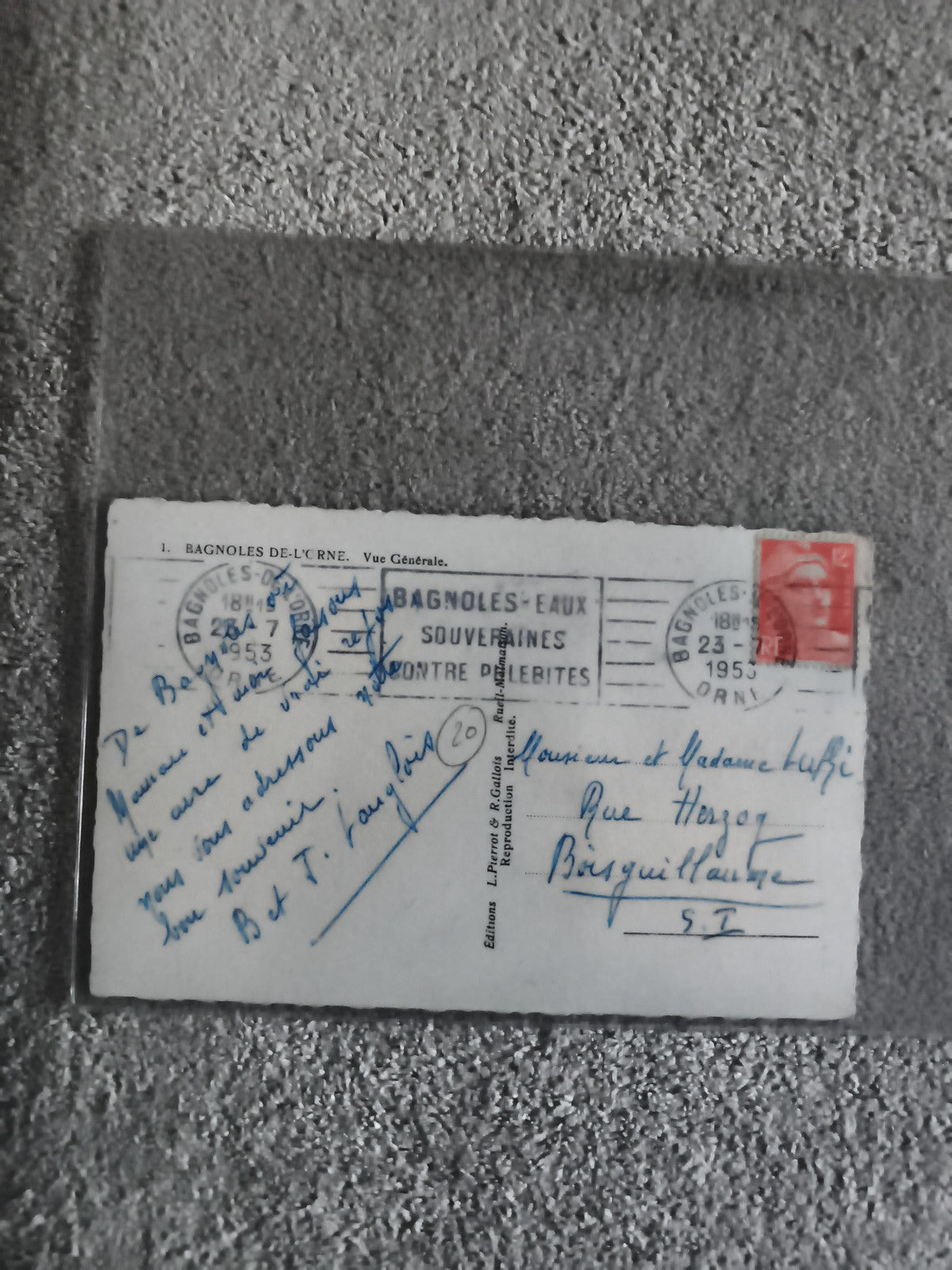Carte postale Bagnoles-de-l'Orne 1953 timbre 12F oblitérée philatélie