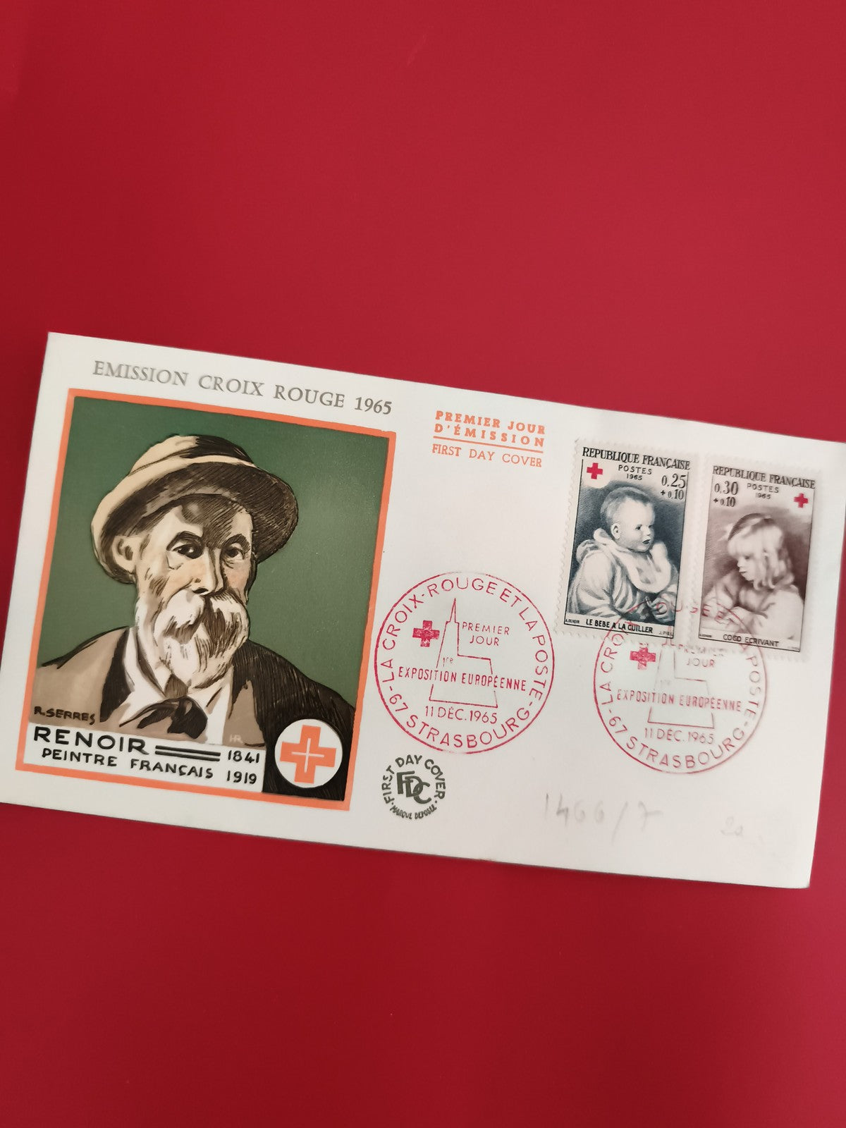 Lettre FDC Croix Rouge 1965 Renoir Strasbourg 1er jour timbres France