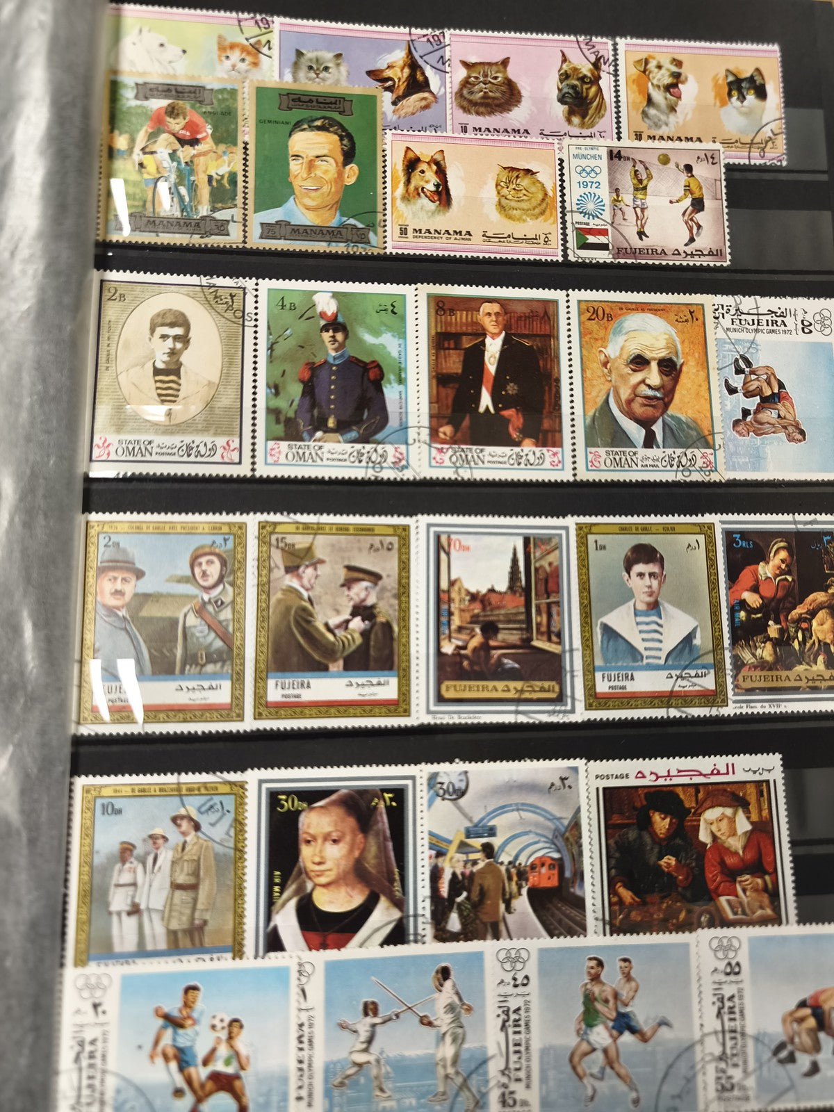 Lot de timbres thématiques illustrés d'occasion, animaux, sports et portraits va