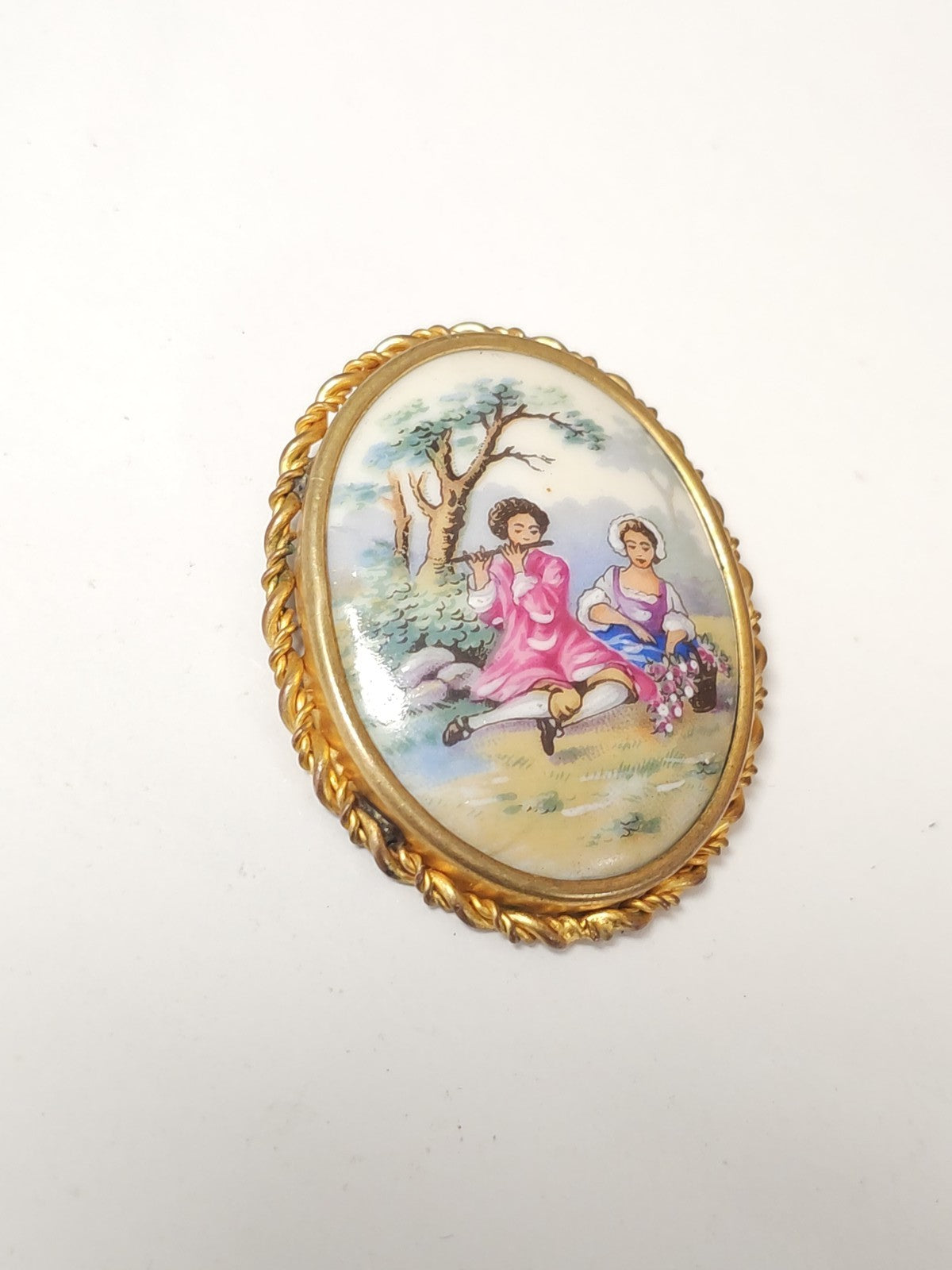 Vintage antique Limoges hand-painted brooch, retro jewelry collection France