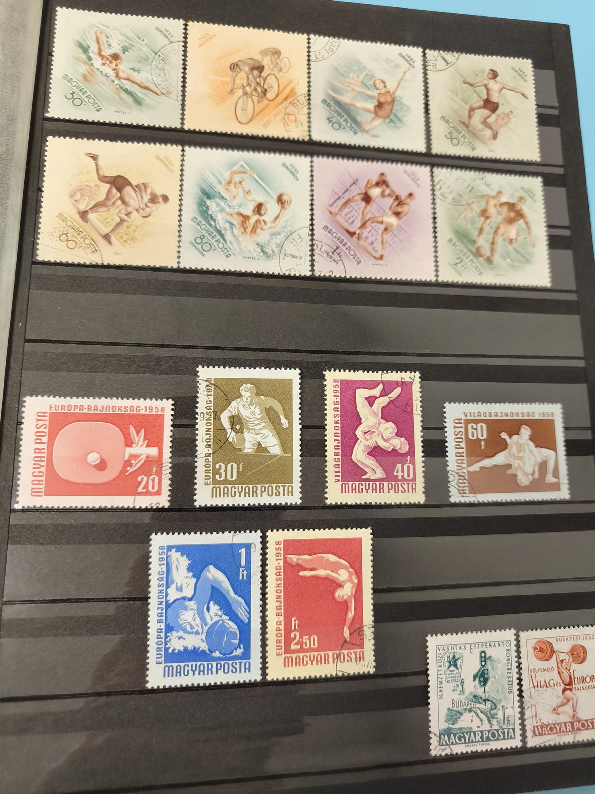 Lot anciens timbres oblitérés Hongrie Magyar sports années 50-60 philatélie