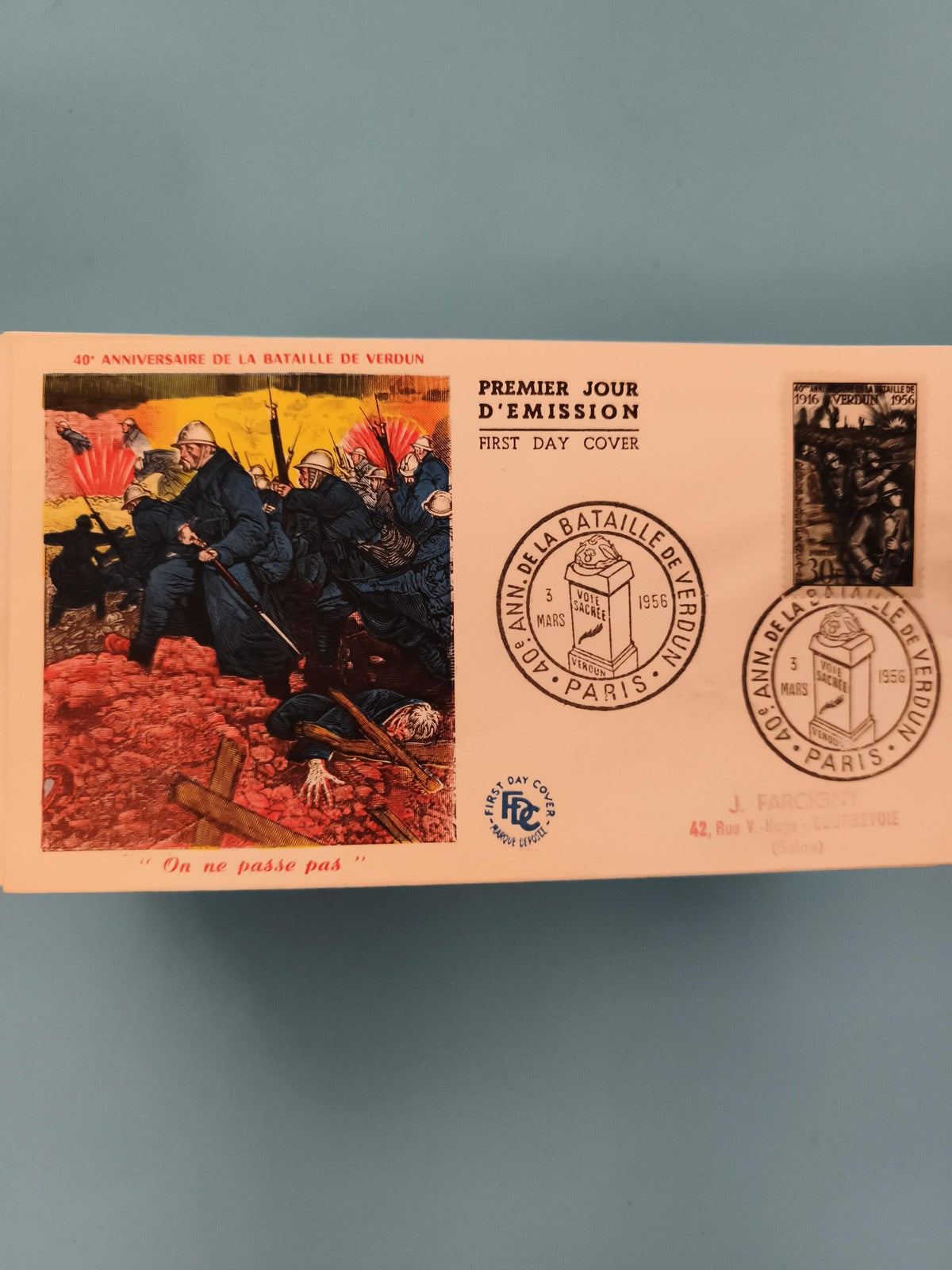 Lettre FDC Bataille de Verdun 40e anniversaire 1956 Premier Jour Paris