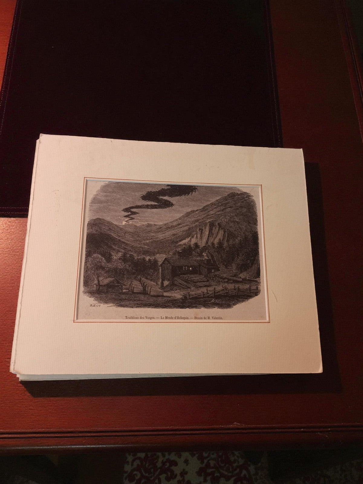 Gravure ancienne Traditions des Vosges H. Valentin art vintage rétro paysage