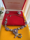 Parure vintage Dubin collier boucles d?oreilles fleurs violettes rétro