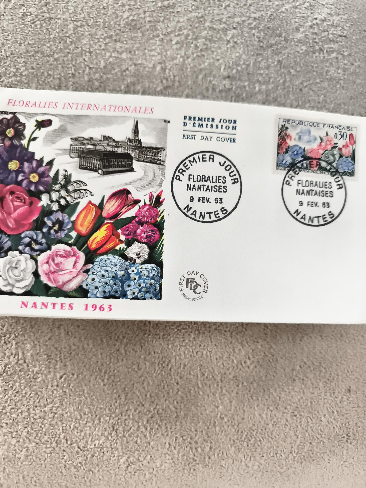 Lettre FDC Floralia Nantes 1963 Premier Jour d’émission timbre fleurs ancien phi