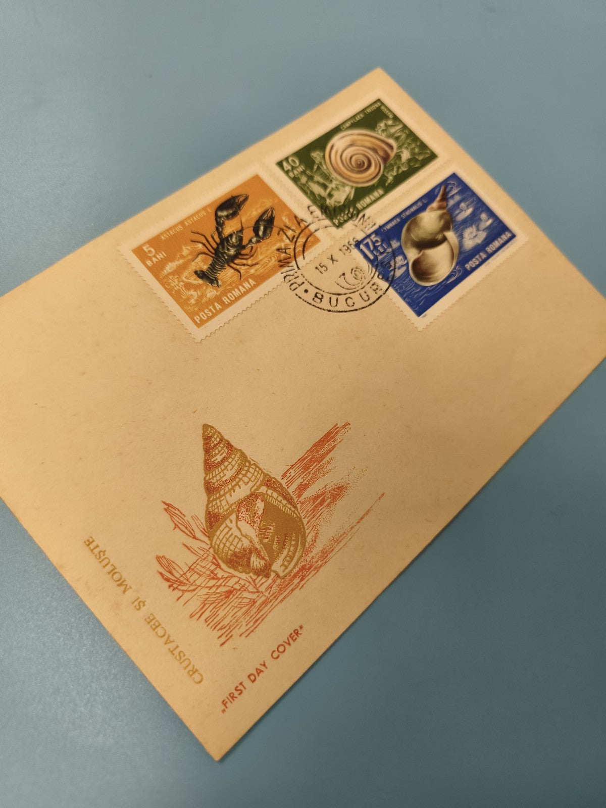 Enveloppe FDC timbrée Posta Romana crustacés et mollusques animaux marins