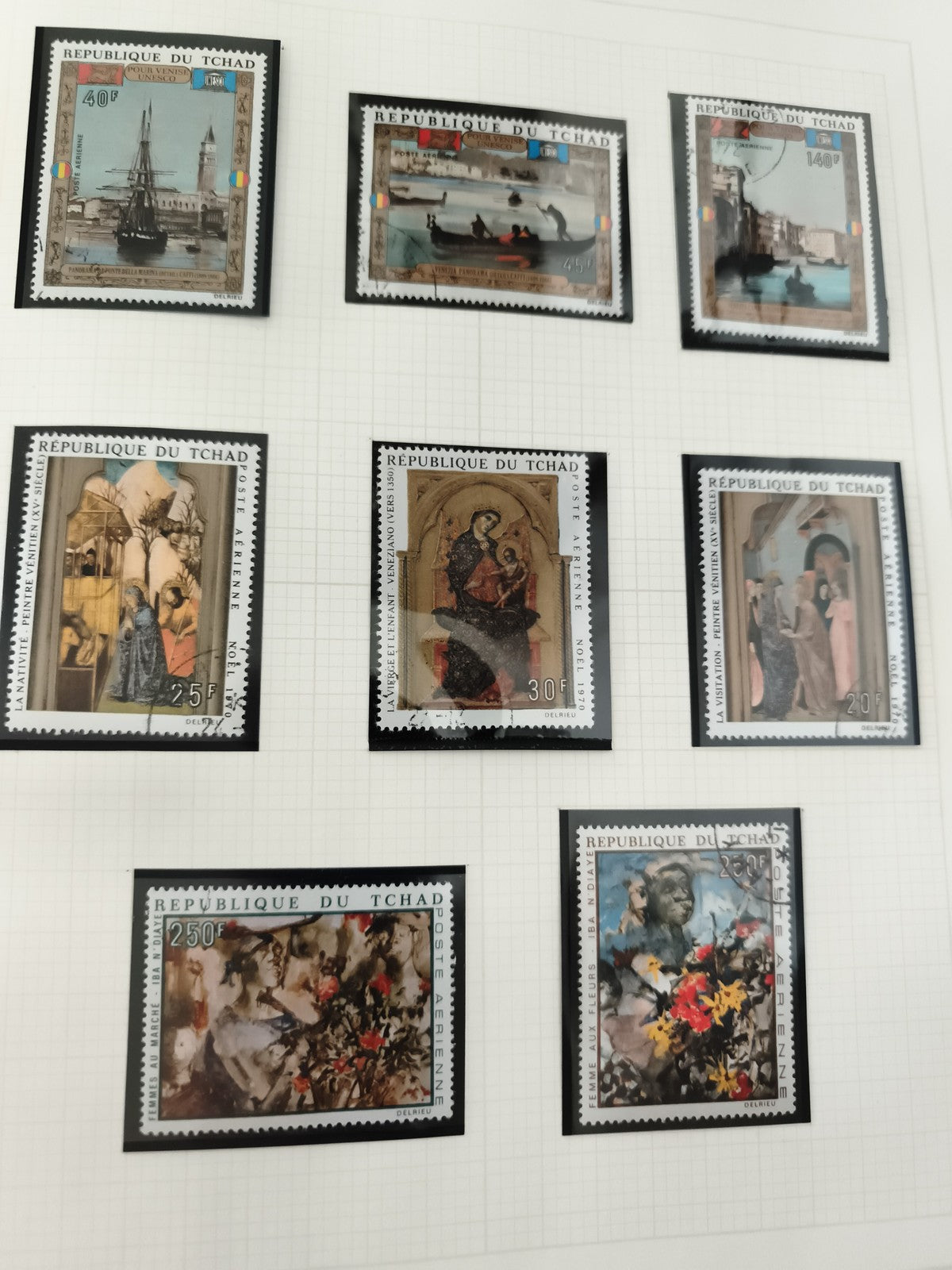 Timbres République du Tchad thématique art et Venise, lot 7, poste aérienne, obl