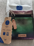 Pochette Cabaia small effet métallisé vert violet neuve 15 cm accessoire sac