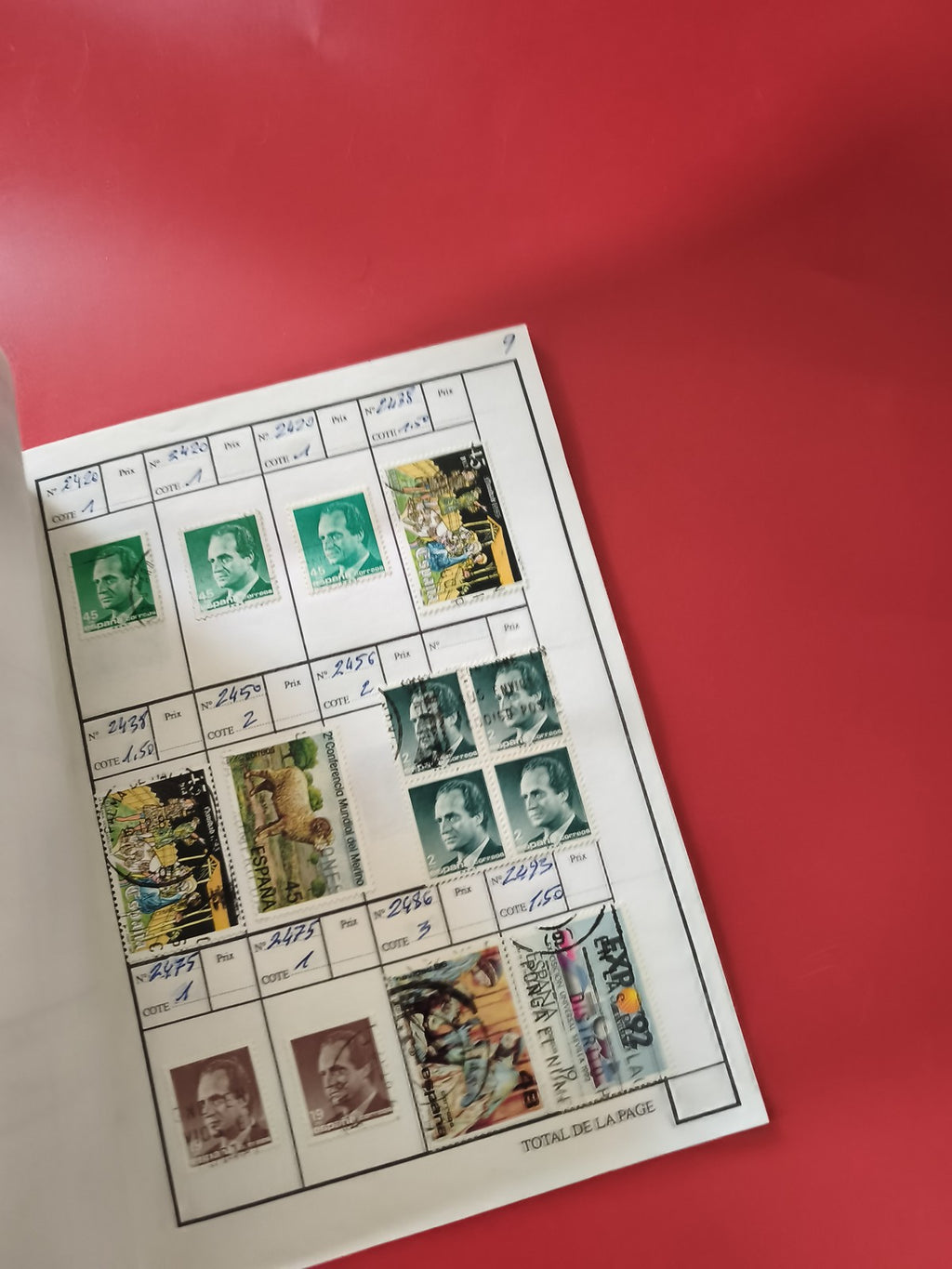 Classeur cahier timbres Espagne, pages illustrées, écriture manuscrite, d?occasi