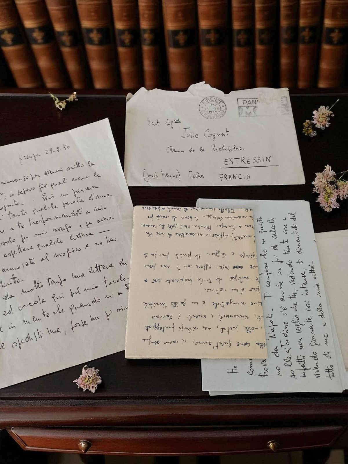 Lettre manuscrite ancienne 1950 à Josie Cognat, enveloppe rétro vintage