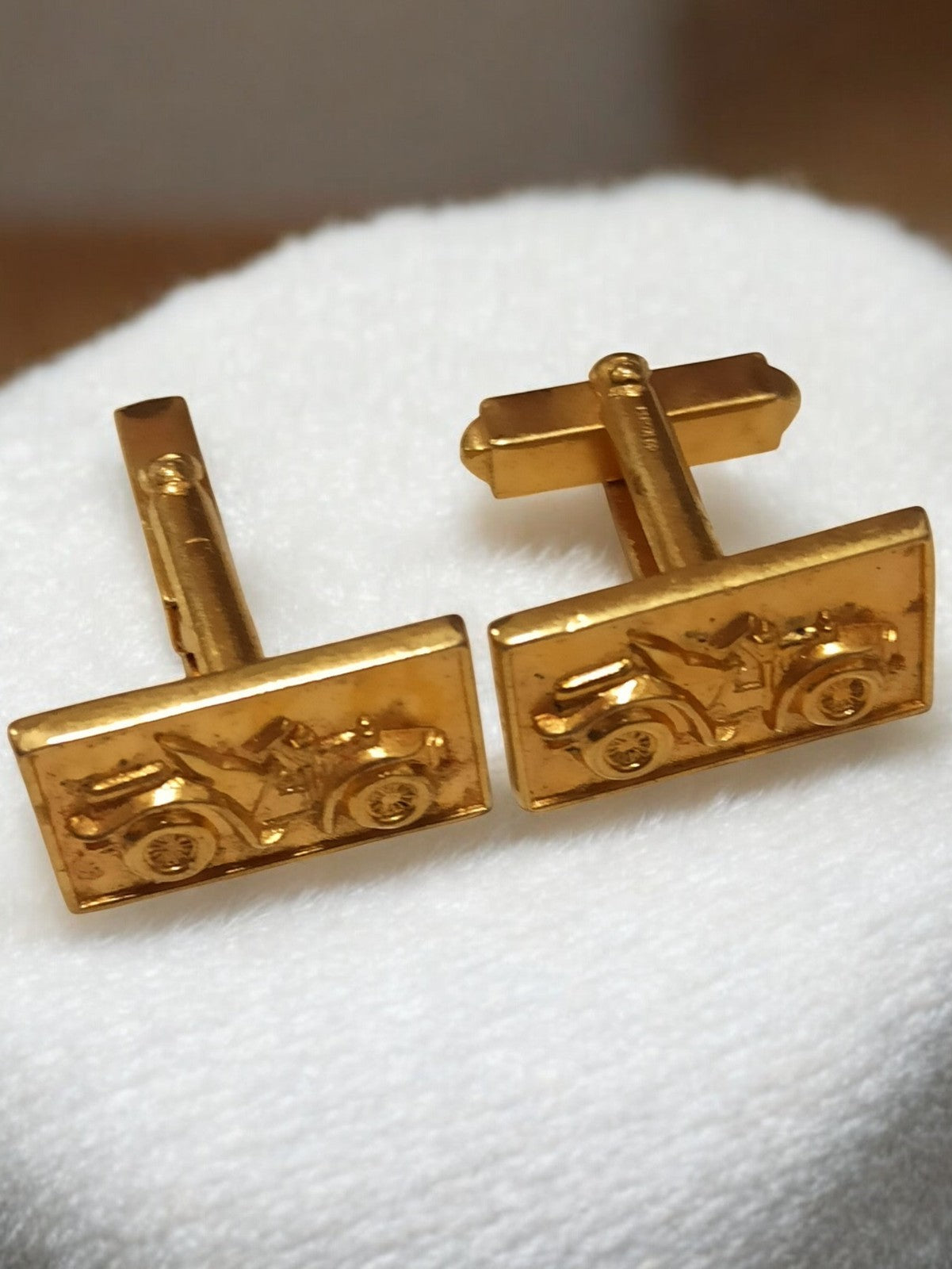 Boutons de manchette vintage plaqué or voiture rétro accessoire costume ancien