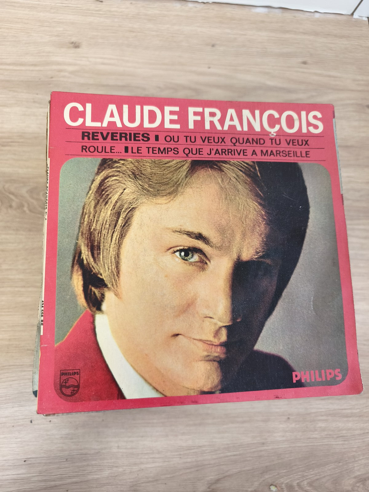 Vinyle 45T vintage Claude François Philips ? Réveries, pochette rouge, collectio