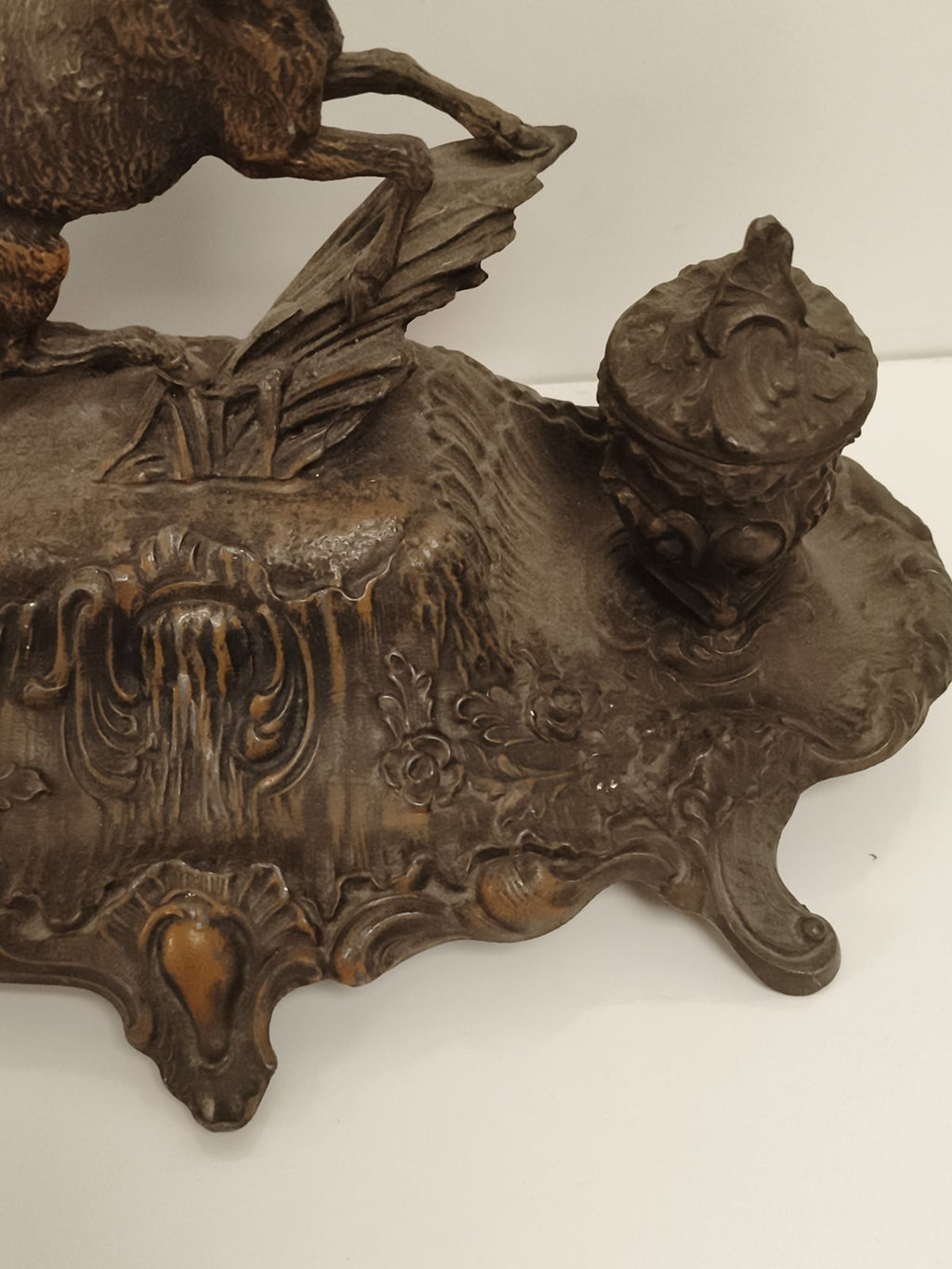Encrier double zoomorphe Napoléon III décor chamois style 1890 bureau déco