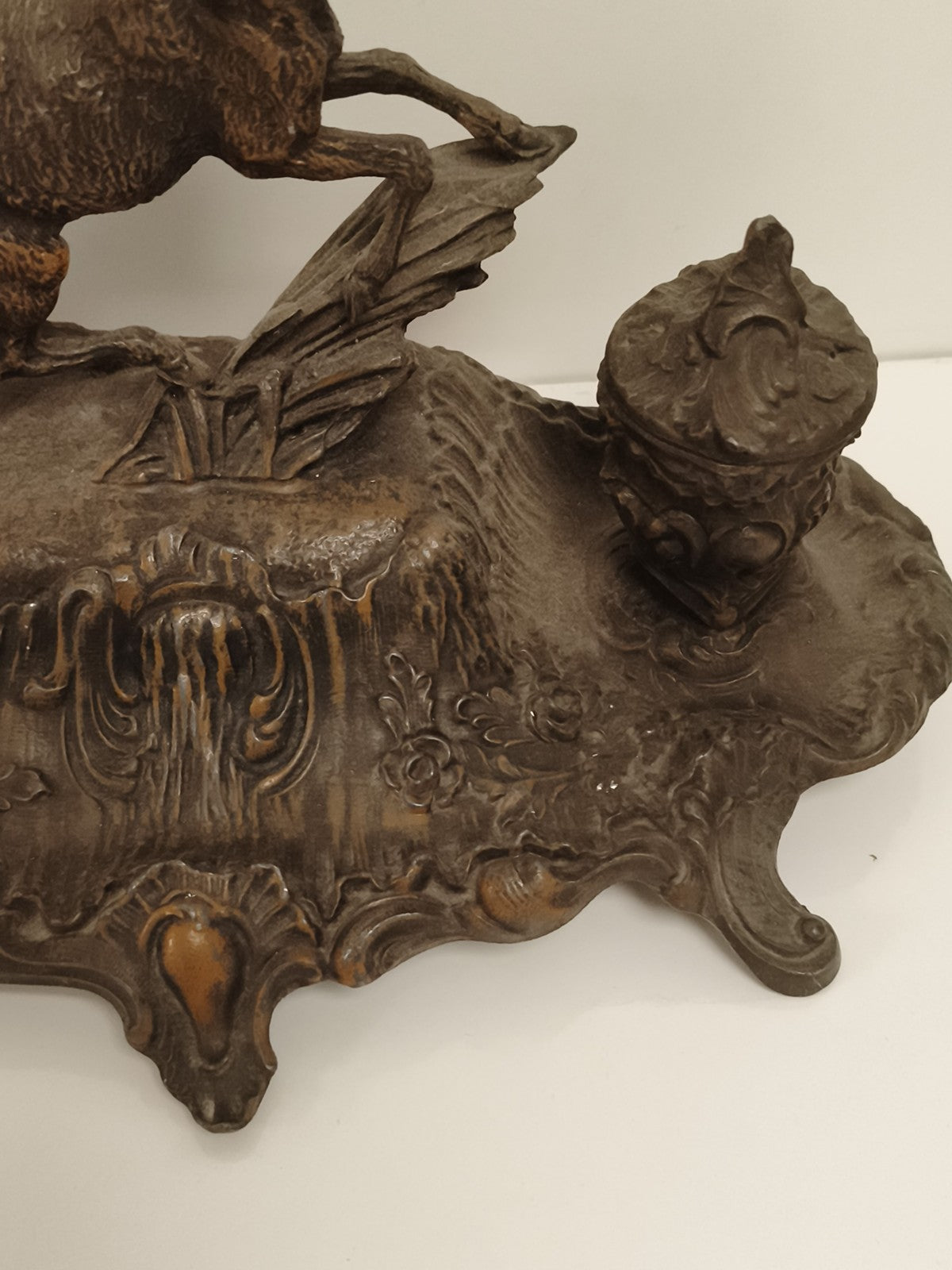 Encrier double zoomorphe Napoléon III décor chamois style 1890 bureau déco