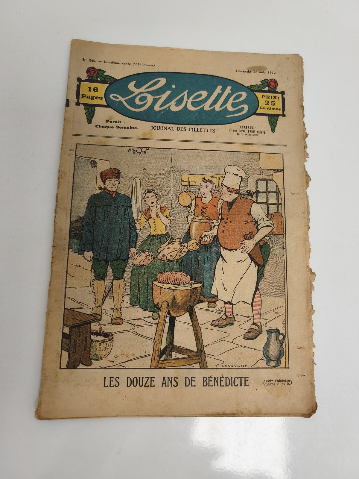 Journal ancien Lisette 1932, couverture illustrée, 16 pages, Les Douze Ans de Bé