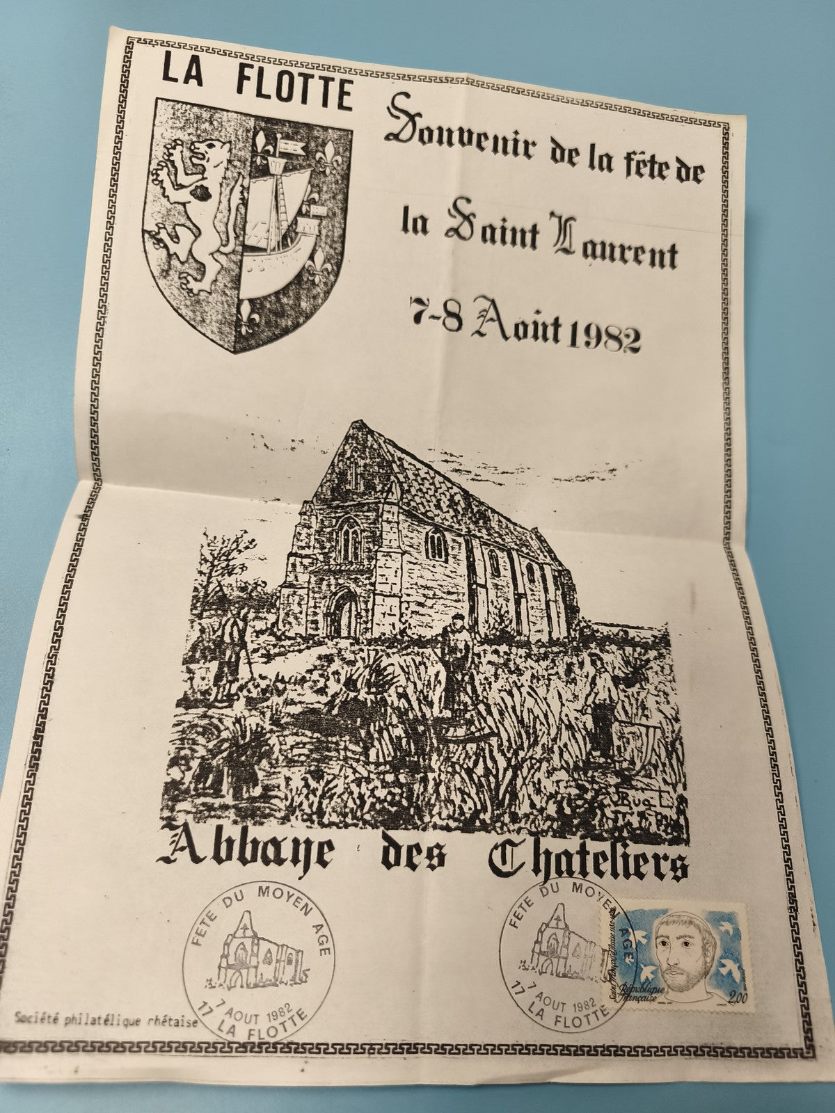 Ancienne enveloppe Abbaye des Chateliers 1982 timbre oblitéré philatélie