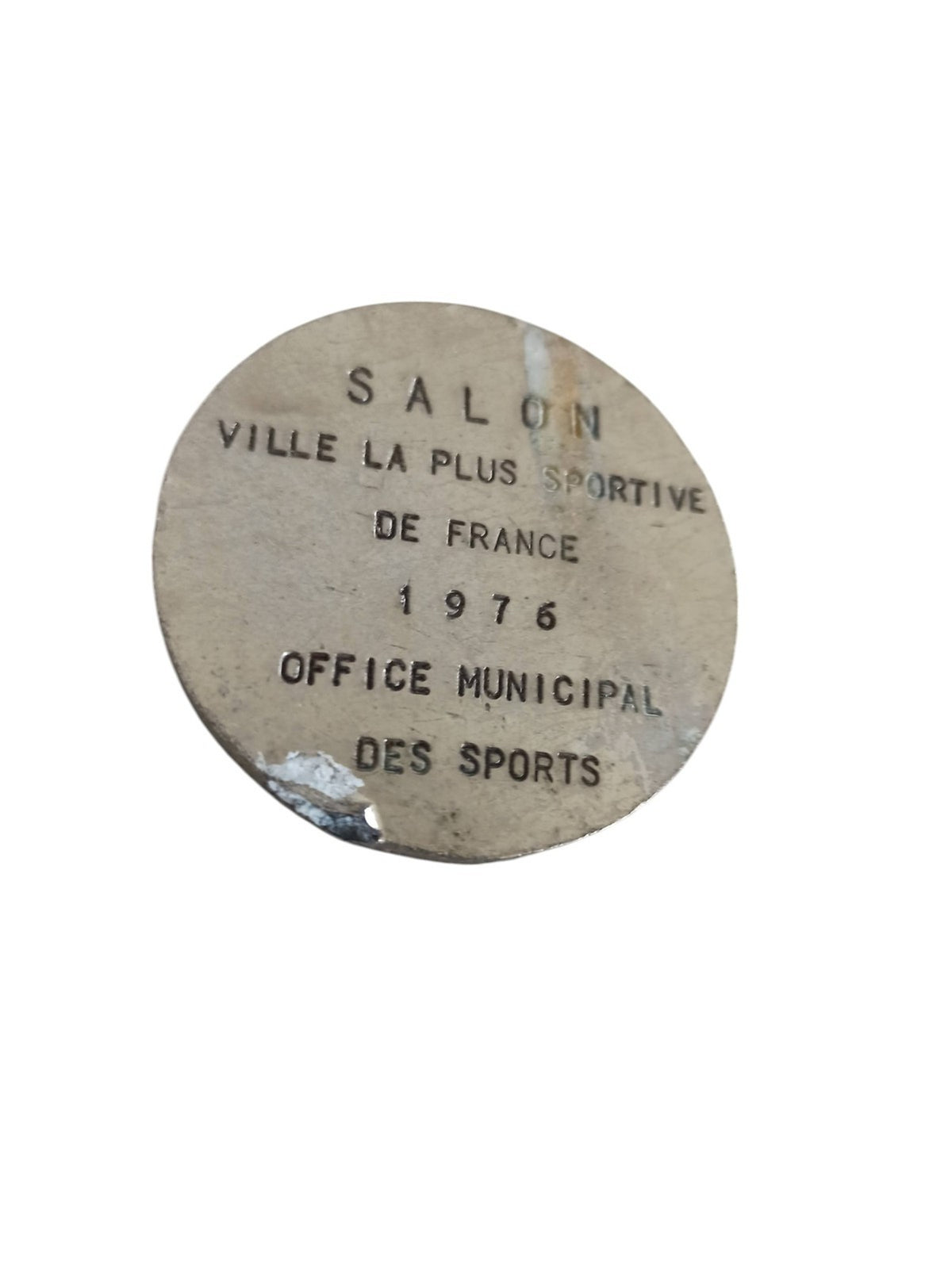 Médaille vintage sport France, décor laurier et chaussure, ancien trophée