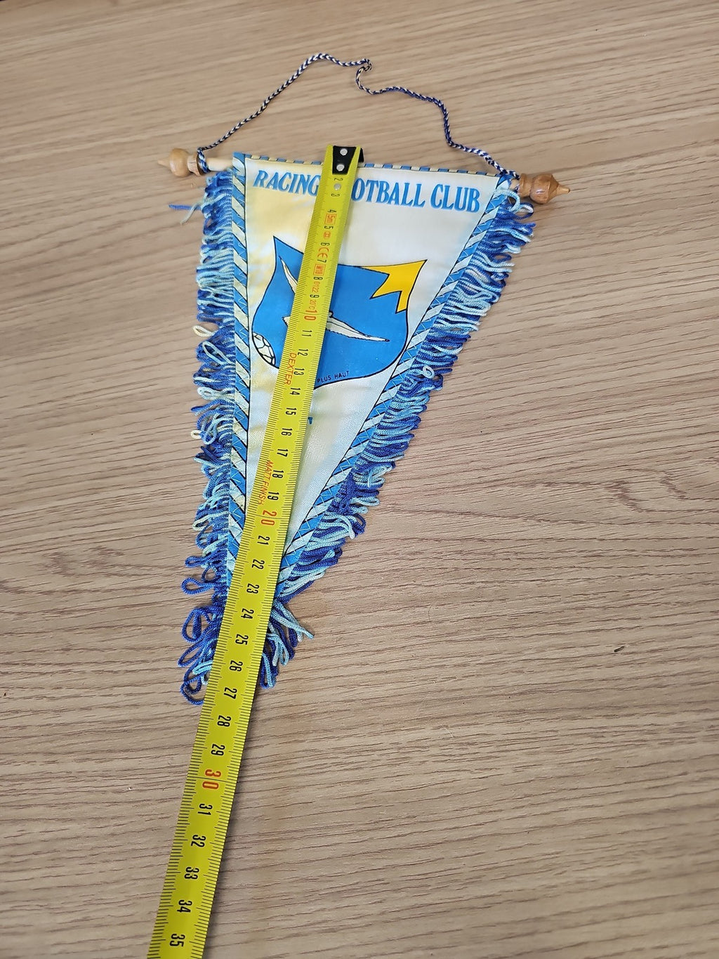 Fanion vintage Racing Football Club Toulon, drapeau rétro bleu jaune supporter