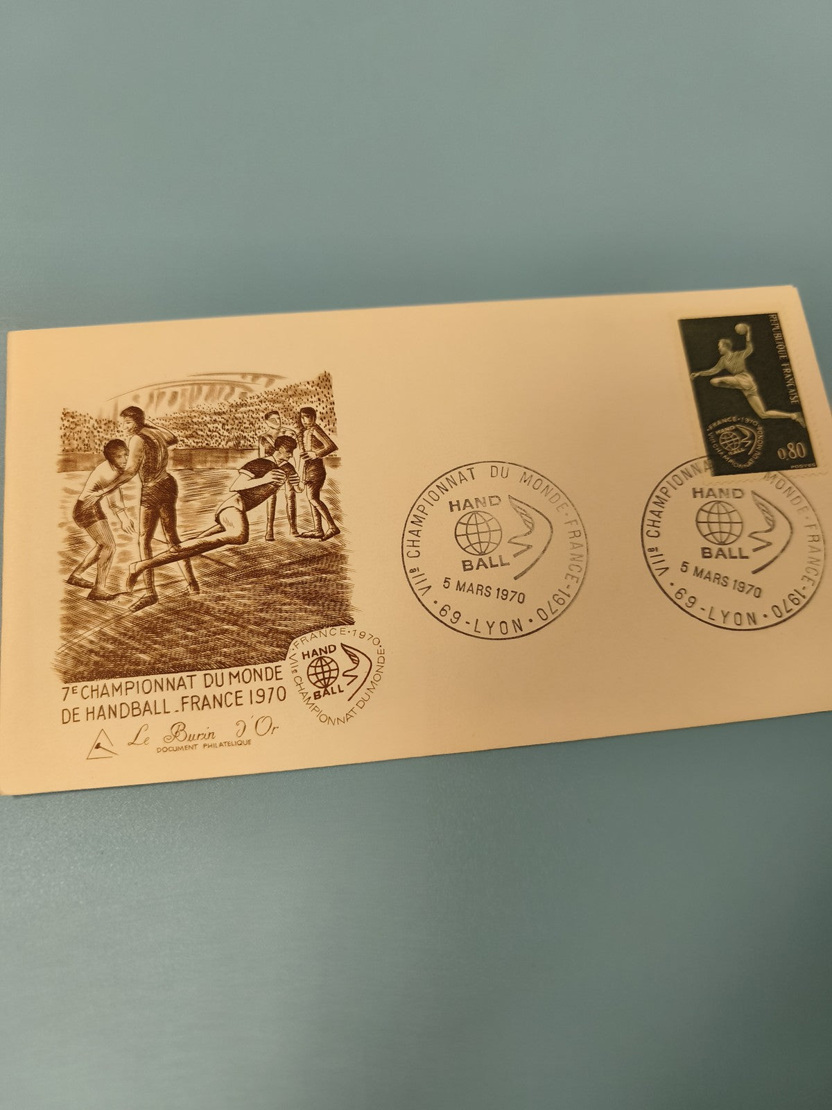 Enveloppe philatélie ancienne Handball 1970 Championnat du Monde France