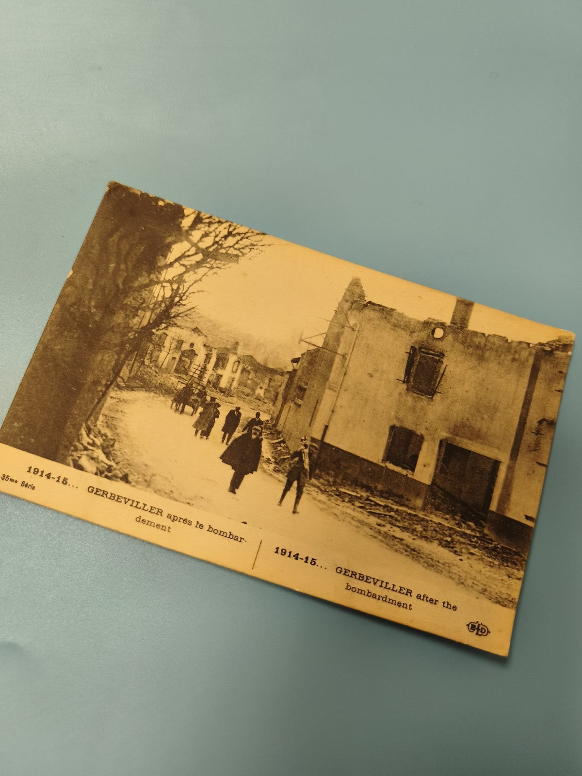 Ancienne carte postale Gerbéviller bombardement 1914-15 animée WW1 collection