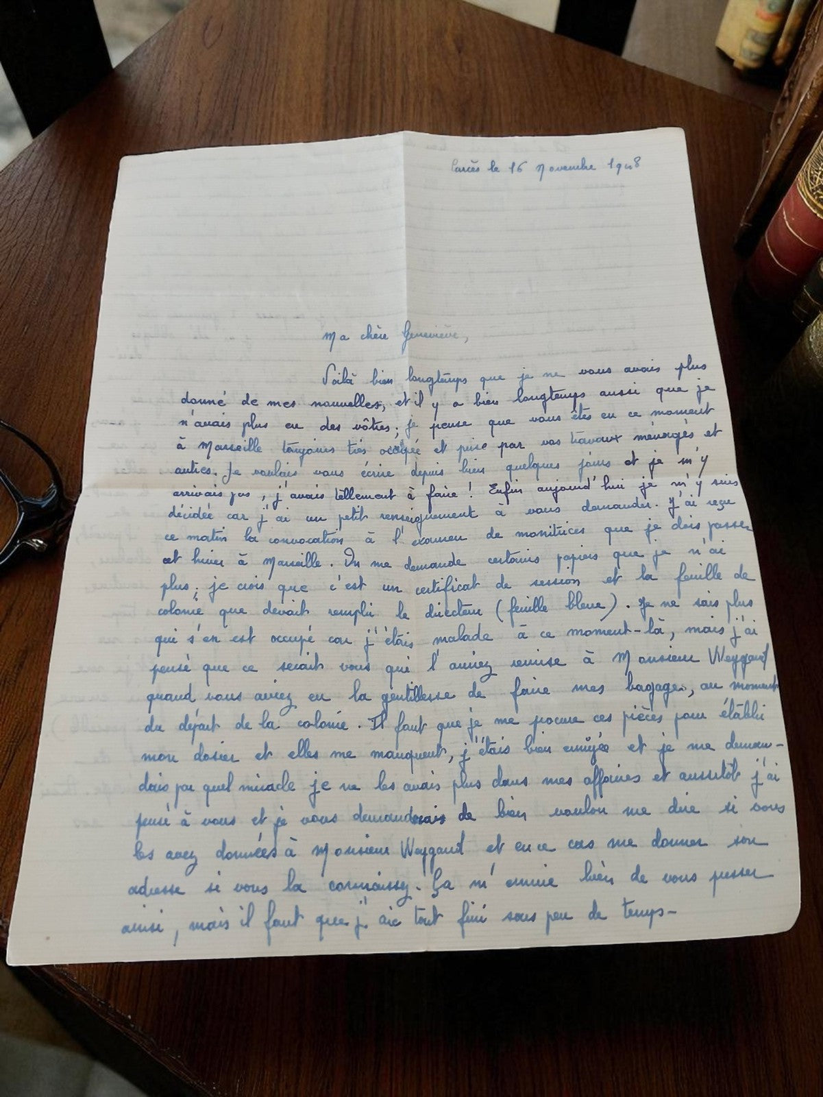 Lettre manuscrite ancienne 1948 destinée à Geneviève vintage écriture bleue