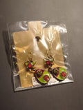 Boucles d’oreilles vintage pendantes émaillées vert rouge deadstock rétro