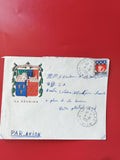 Enveloppe philatélie La Réunion affranchie, blason couleurs, cachet visible