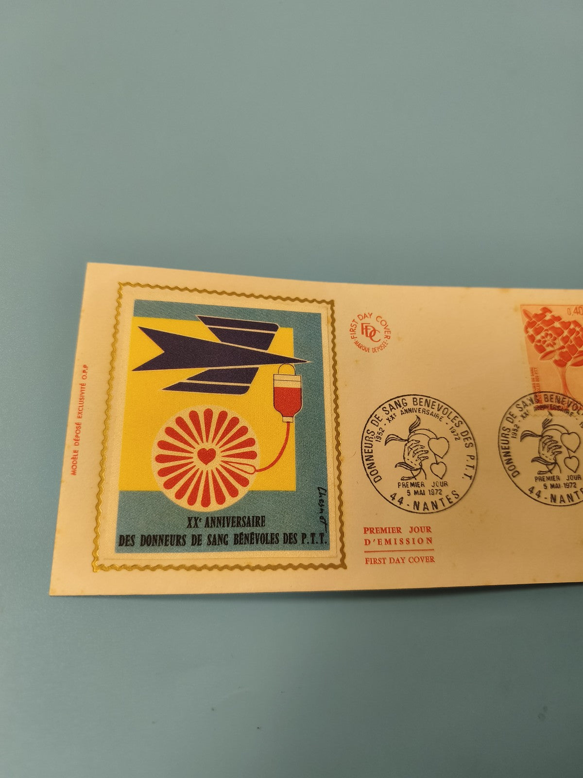 Enveloppe FDC premier jour émission XXe anniversaire donneurs de sang PTT Nantes