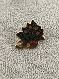 Pin's vintage 30 ans feuillage vert rouge doré ancien badge émaillé (Ref 1)