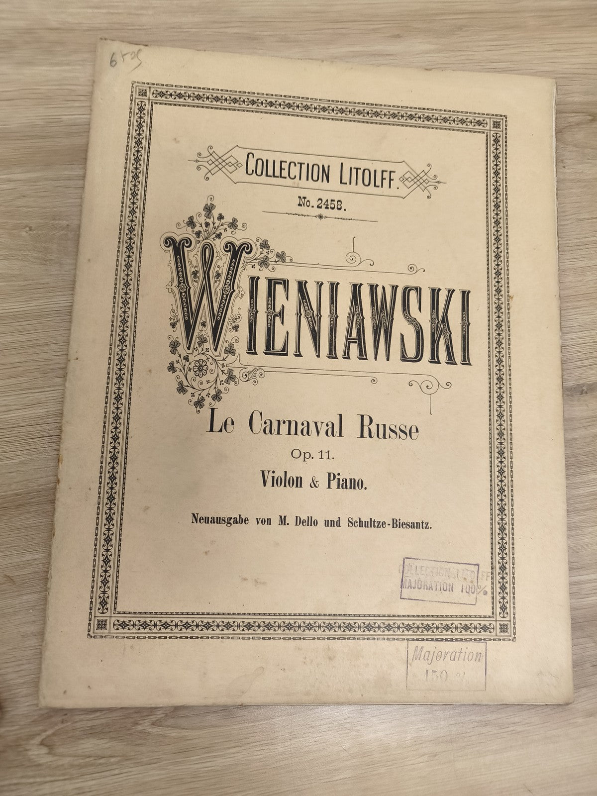 Ancien livre partitions violon piano Wieniawski Collection Litolff Le Carnaval R